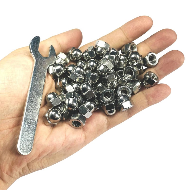 ZDingTech 50pcs 1/4-20 Acorn Cap Nuts,1/4-20 Cap Nuts,Acorn Hex Dome Head Dome nut,304 Stainless Steel,hardware18-8,Bright Finish with Open End Wrench - Image 3